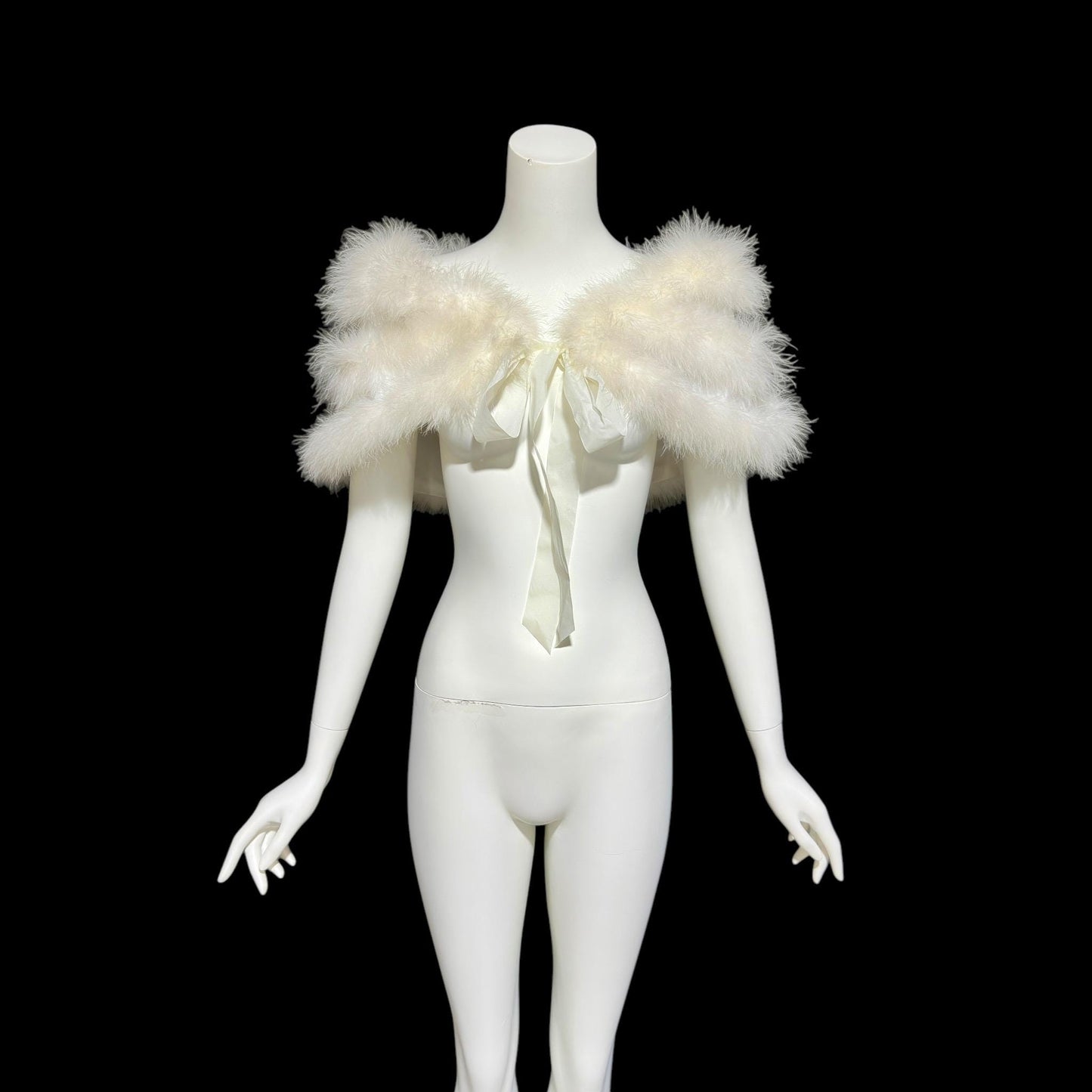 1980s Vintage marabou feather stole, Snowy white short wedding evening capelet shoulder wrap