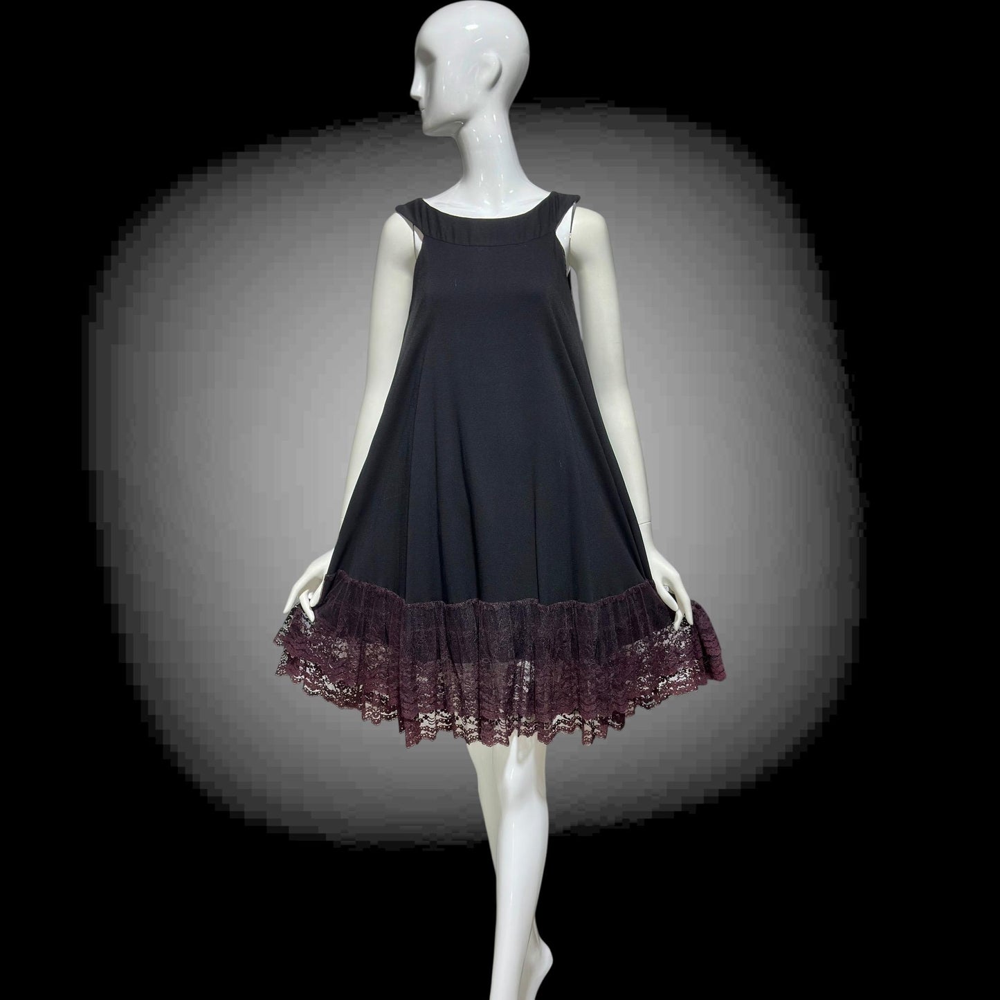 LILLI DIAMOND, vintage 1960s MOD cocktail dress, Black crepe shift trapeze tent party dress