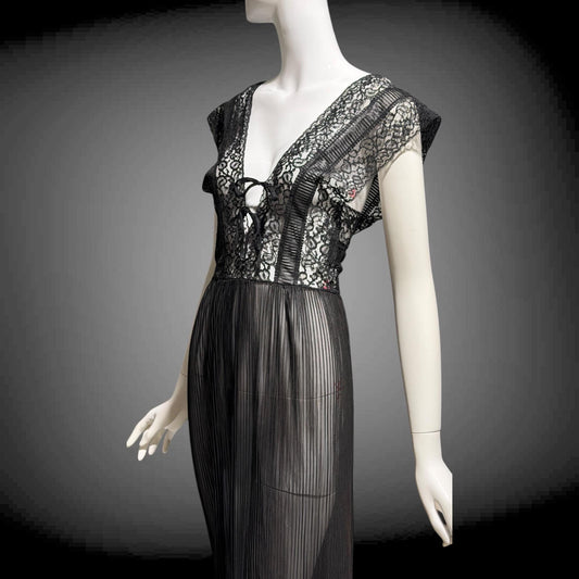 MYRA JOY Vintage 1950s Nightgown Lingerie Dress: Sheer Black Nylon Lace Slip Dress