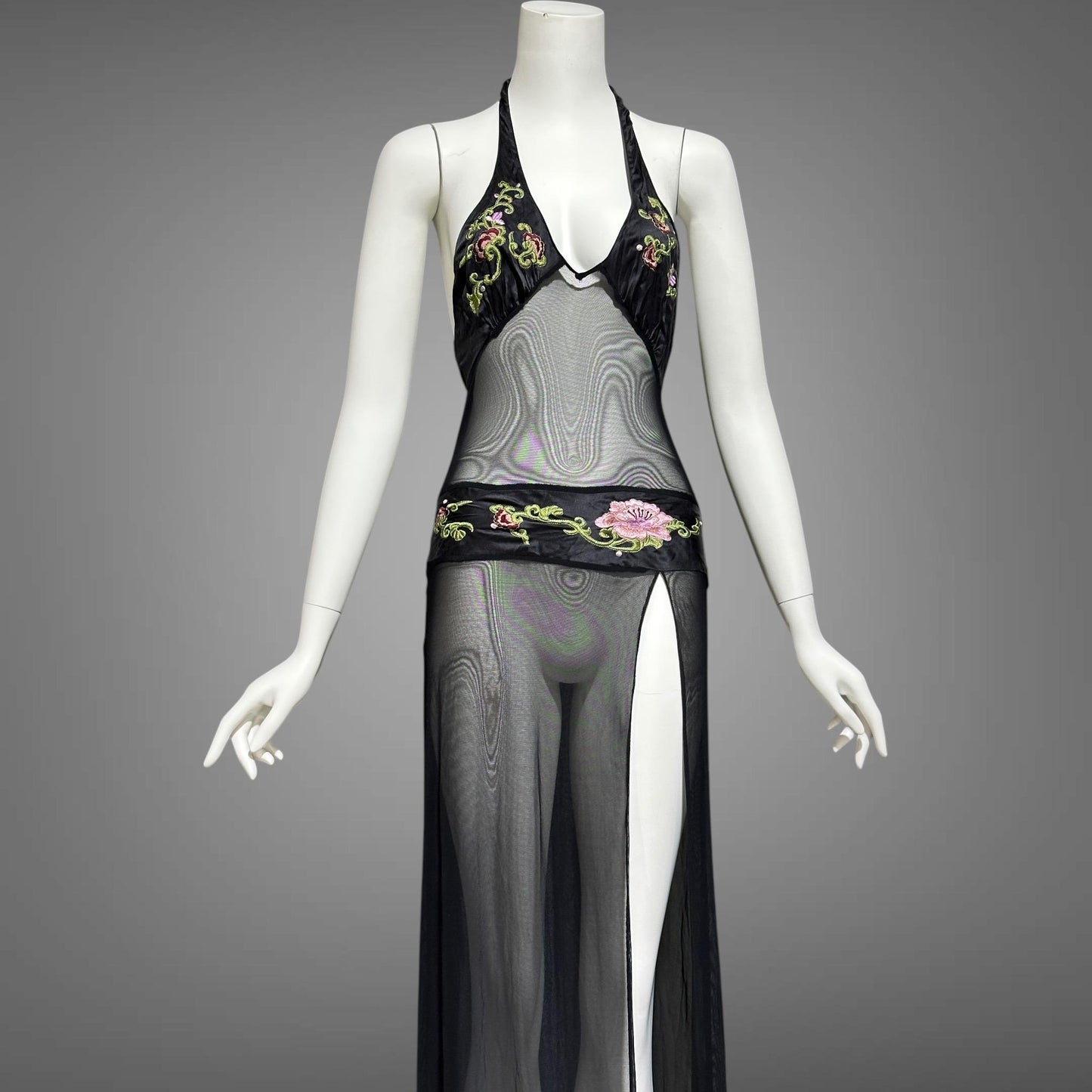 JACALYN BENNETT for FREDERICK'S of Hollywood, vintage Y2K nightgown slip dress, black silk and mesh