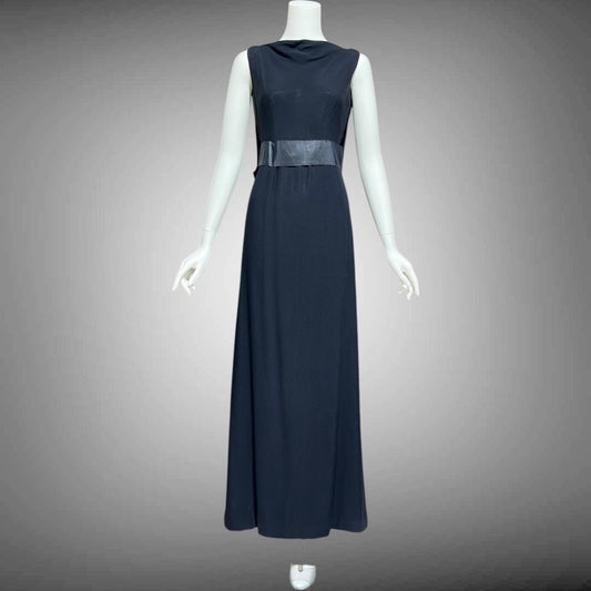 CAMEO vintage 1960s evening dress gown, black formal dress, backless watteau back