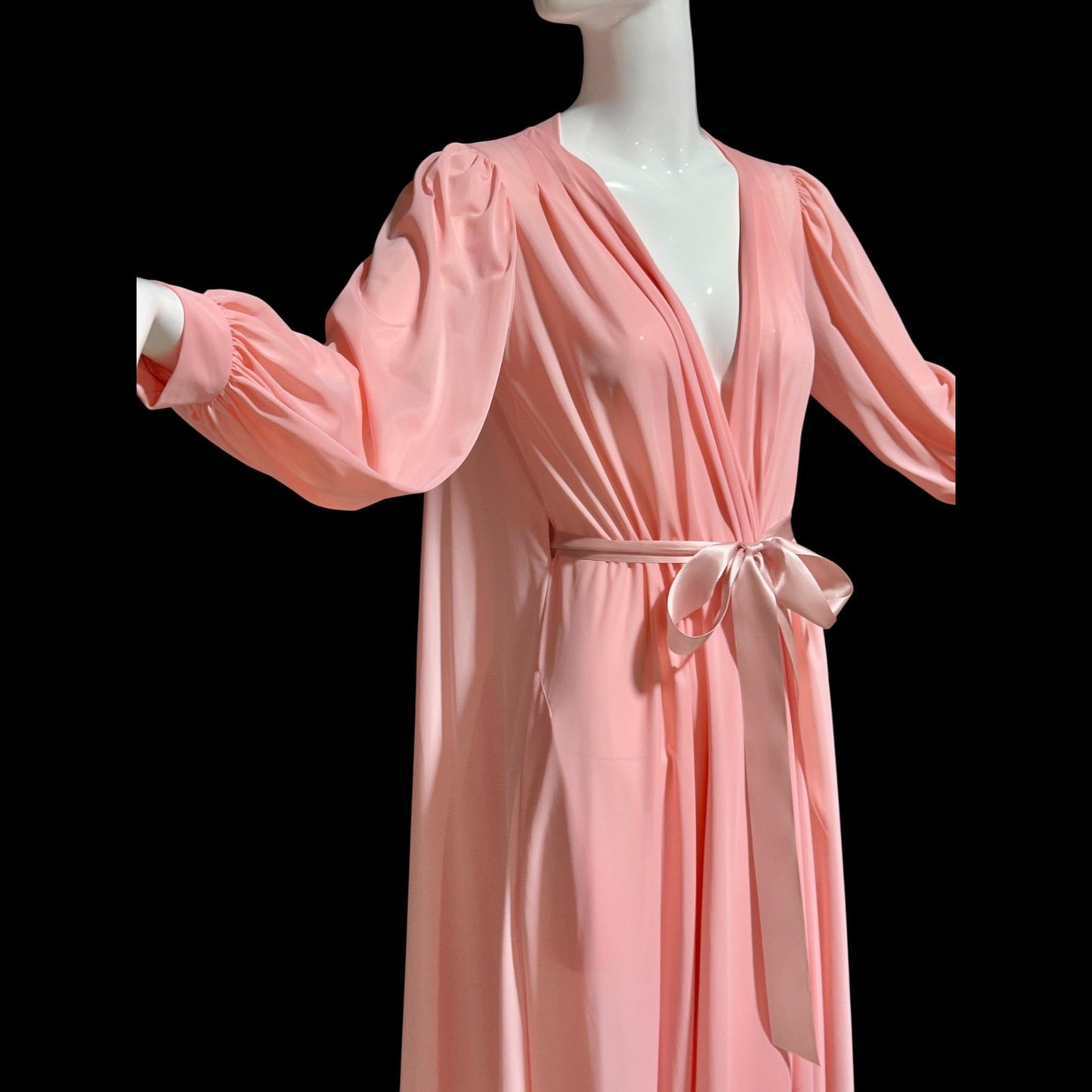 CLAIRE SANDRA Lucie Ann, vintage 1960s dressing gown robe, pink hostess dress peignoir, grecian goddess house dress
