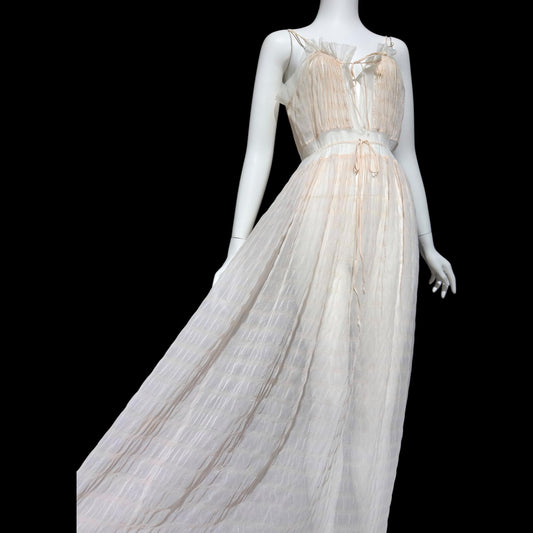BY IRIS, vintage 1930s Nightgown slip dress, ethereal sheer waffled nylon night dress