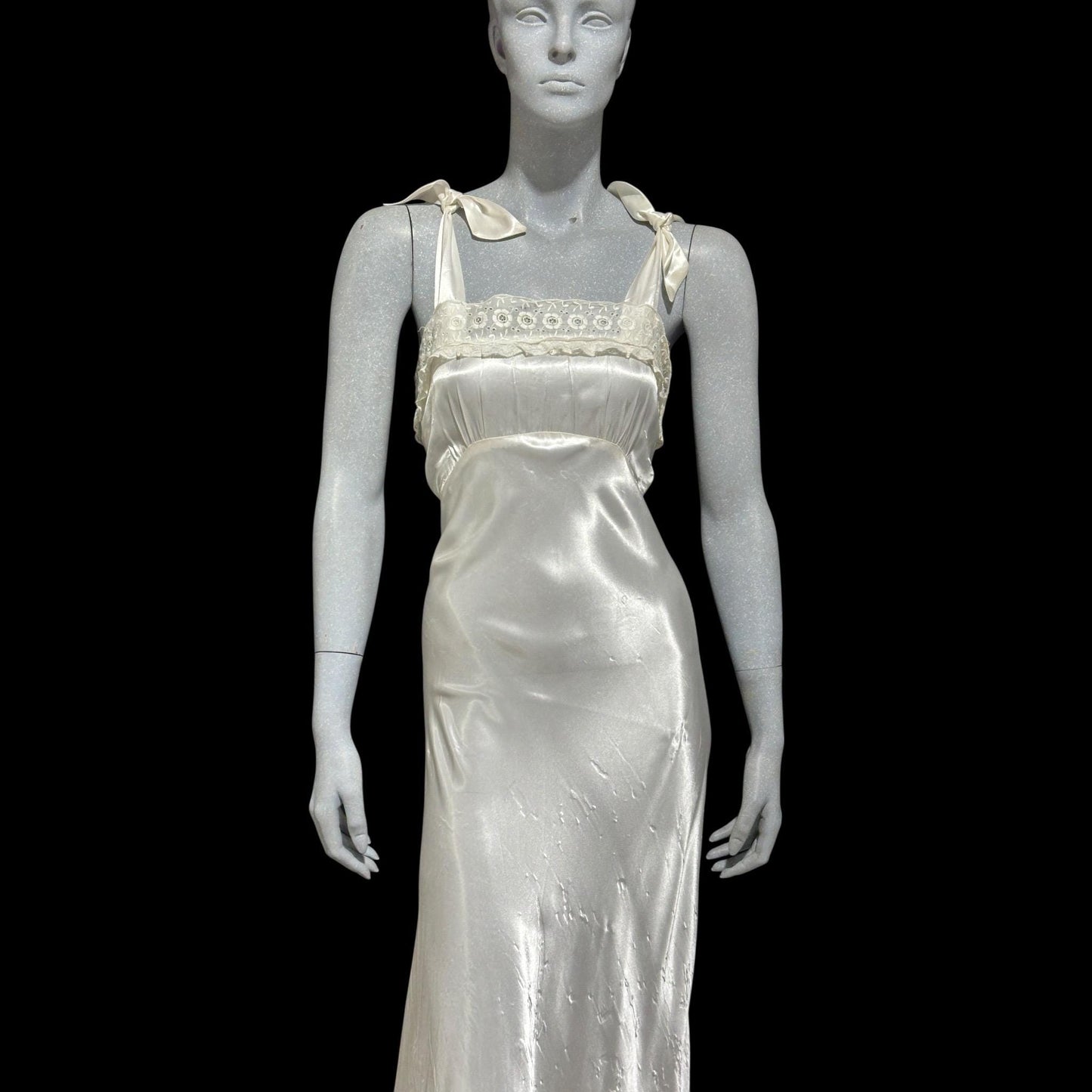 1940s vintage Nightgown slip dress, Shiny bias cut bridal white full length night dress