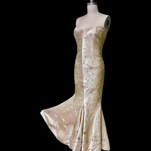 EAVIS & BROWN vintage 1990s evening dress, Beaded all silk strapless mermaid slip dress