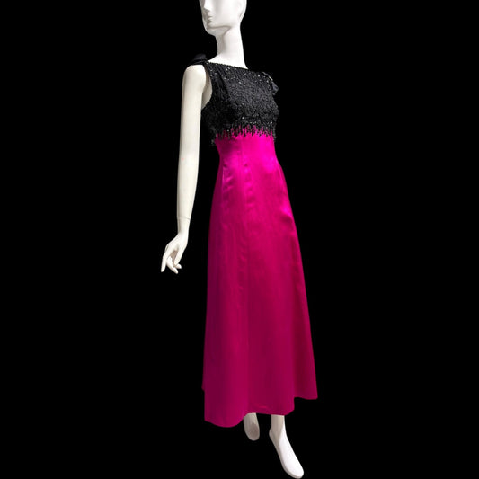 BELLVILLE SASSOON Vintage evening dress gown, SAKS 1980s Black Magenta beaded gown