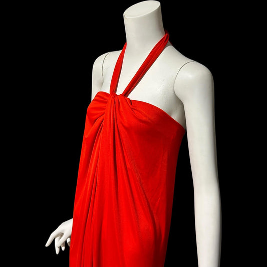 VICTOR COSTA vintage 1970s evening dress, vibrant red jersey knit goddess gown