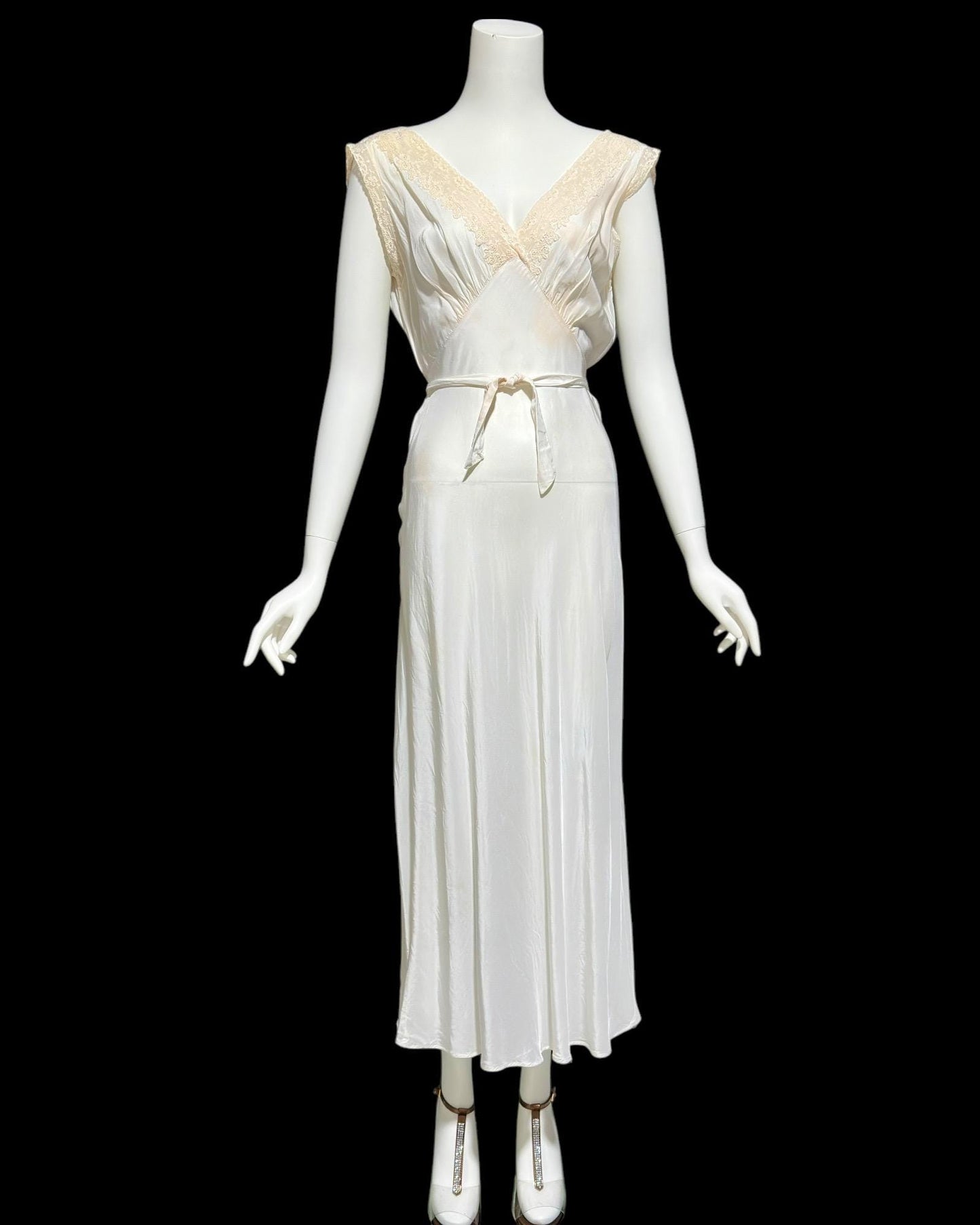 TULA, vintage 1940s peignoir set, white sheath slip dress robe set