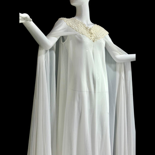 COUTURE INTERNATIONALE by Norman Hartnell, vintage dressing gown, 1960s sheer double chiffon white robe