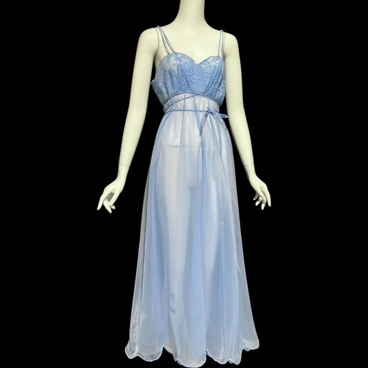EYE-FUL by the FLAUMS, Vintage 1950s nightgown robe set, 1950s peignoir set, sheer periwinkle blue night dress and dressing gown