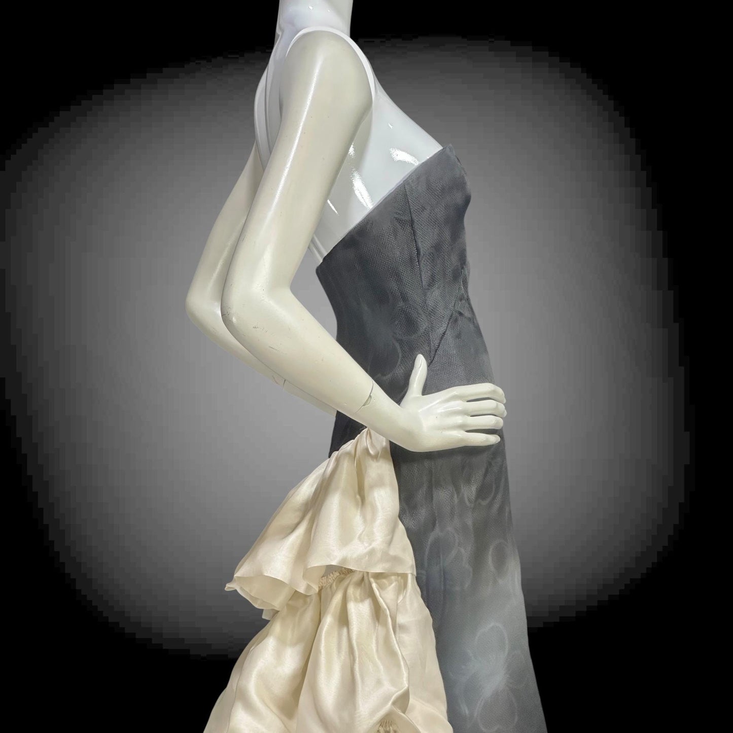 ARNOLD SCAASI vintage 1960s evening gown dress, black and white silk cascading ruffle gown
