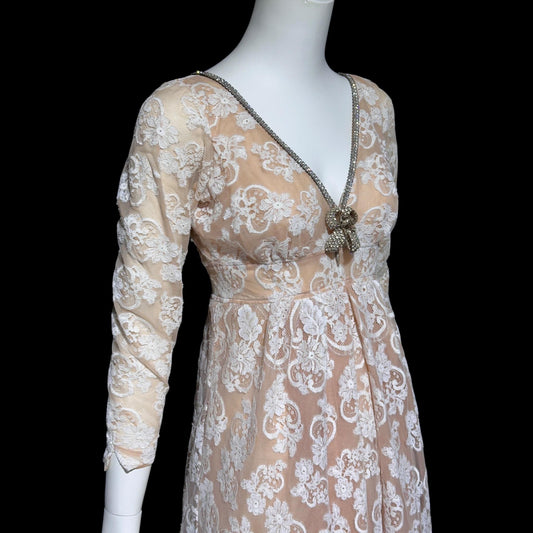 LILLIE RUBIN COLLECTION 700, vintage 1960s evening dress gown, white lace regency style formal gown