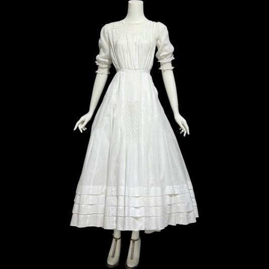 1900s Antique Victorian wedding dress, vintage white batiste cotton gown, Edwardian bride