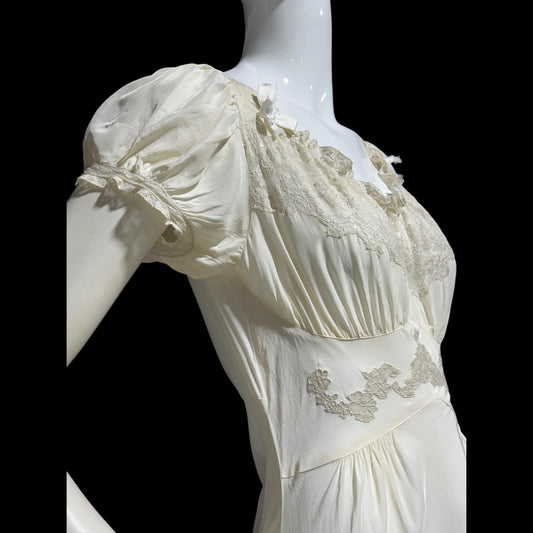 TROUSSEAU vintage 1940s nightgown slip dress, creamy white rayon night dress, full length