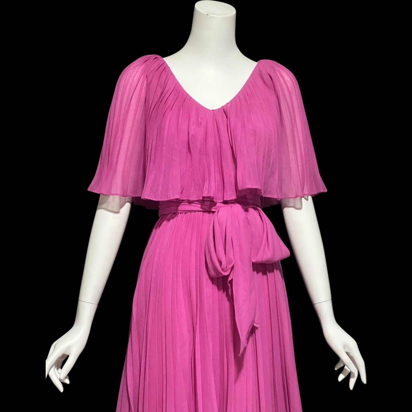 MISS ELLIETTE Vintage 1960s pleated party dress, pink cocktail dress, ruffled collar
