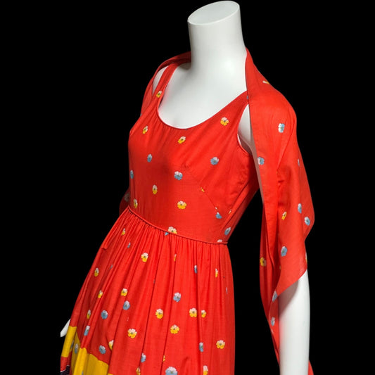 SHANNON ROGERS Jerry Silverman, vintage 1960s floral evening sundress, Border print w/ matching shawl