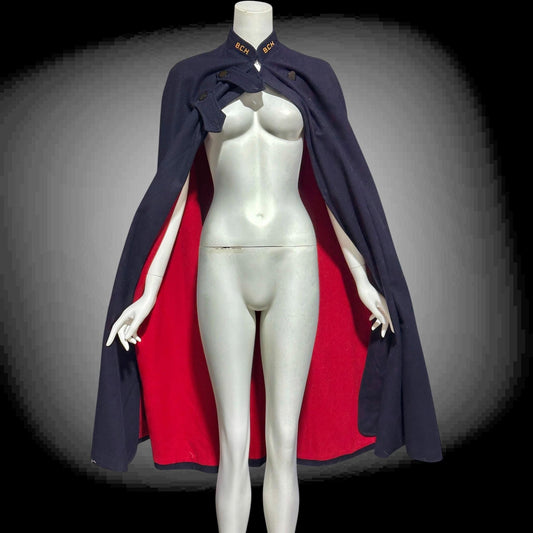 1940s vintage nurses cape, Collegiate Cap & Gown, WWII Navy Blue and red wool Nurses Cape