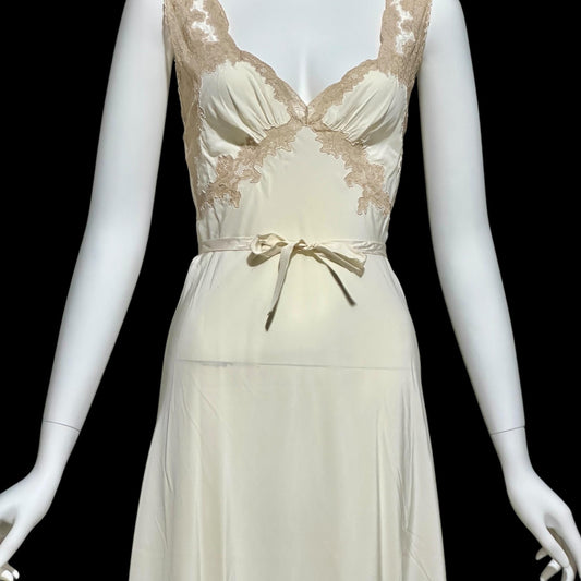 YOLANDE vintage 1930s Nightgown slip dress, Hand Made pure silk ecru wedding night dress