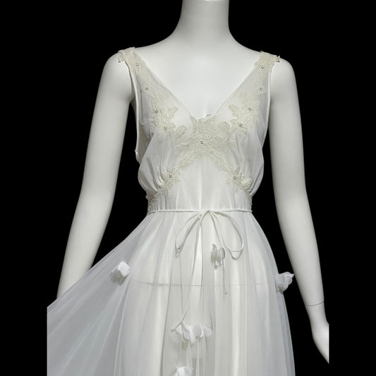 BEAU MONDE vintage 1950s slip dress, Max Schwartz ethereal sheer white double layer chiffon