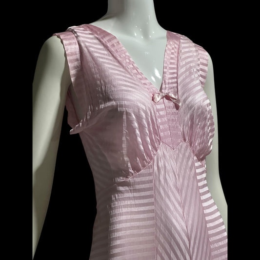 LORRAINE vintage 1940s Nightgown Slip Dress: Pink Shadow Stripe Rayon Night dress