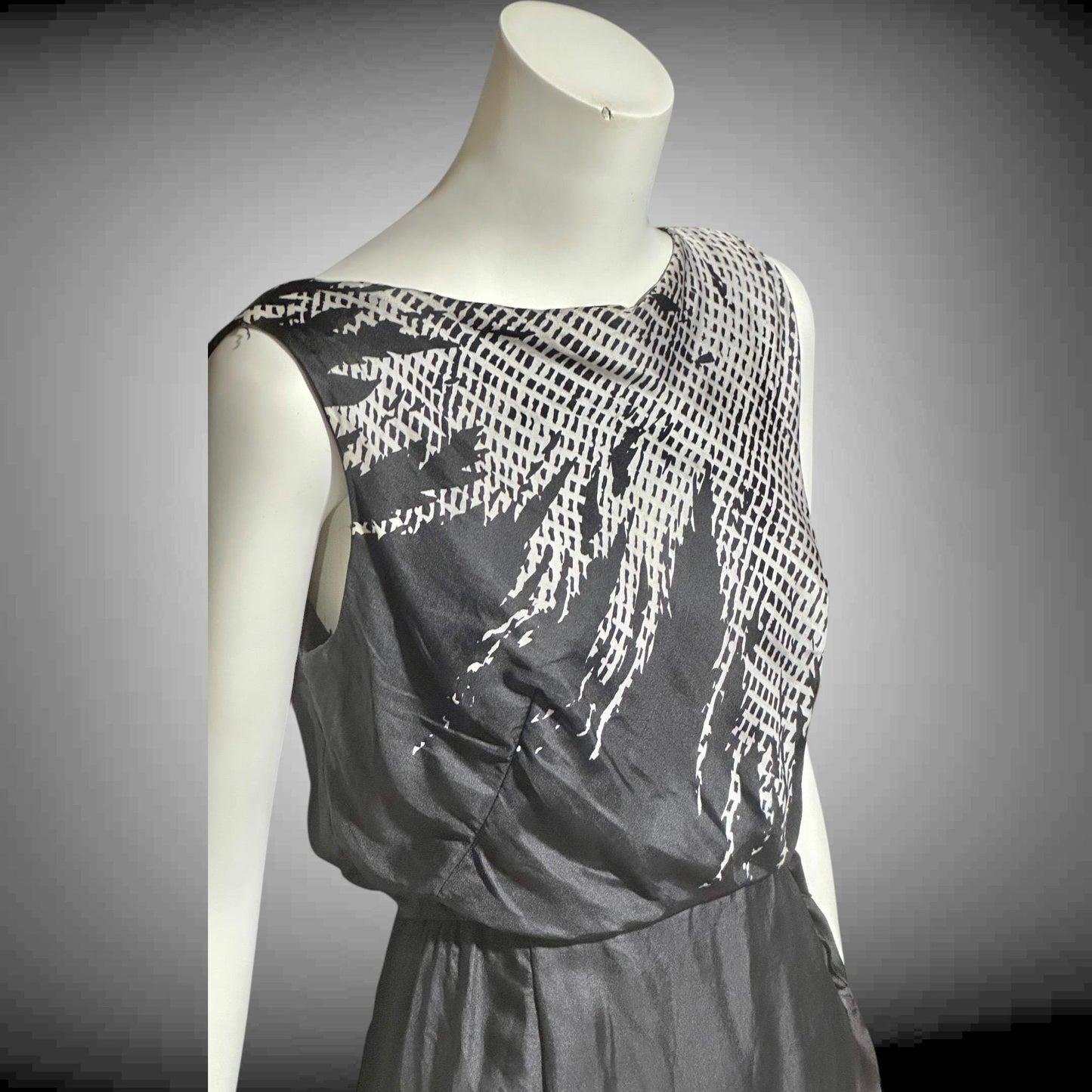 HELENA BARBIERI, vintage 1950s cocktail dress, Black and white silk wiggle dinner dress