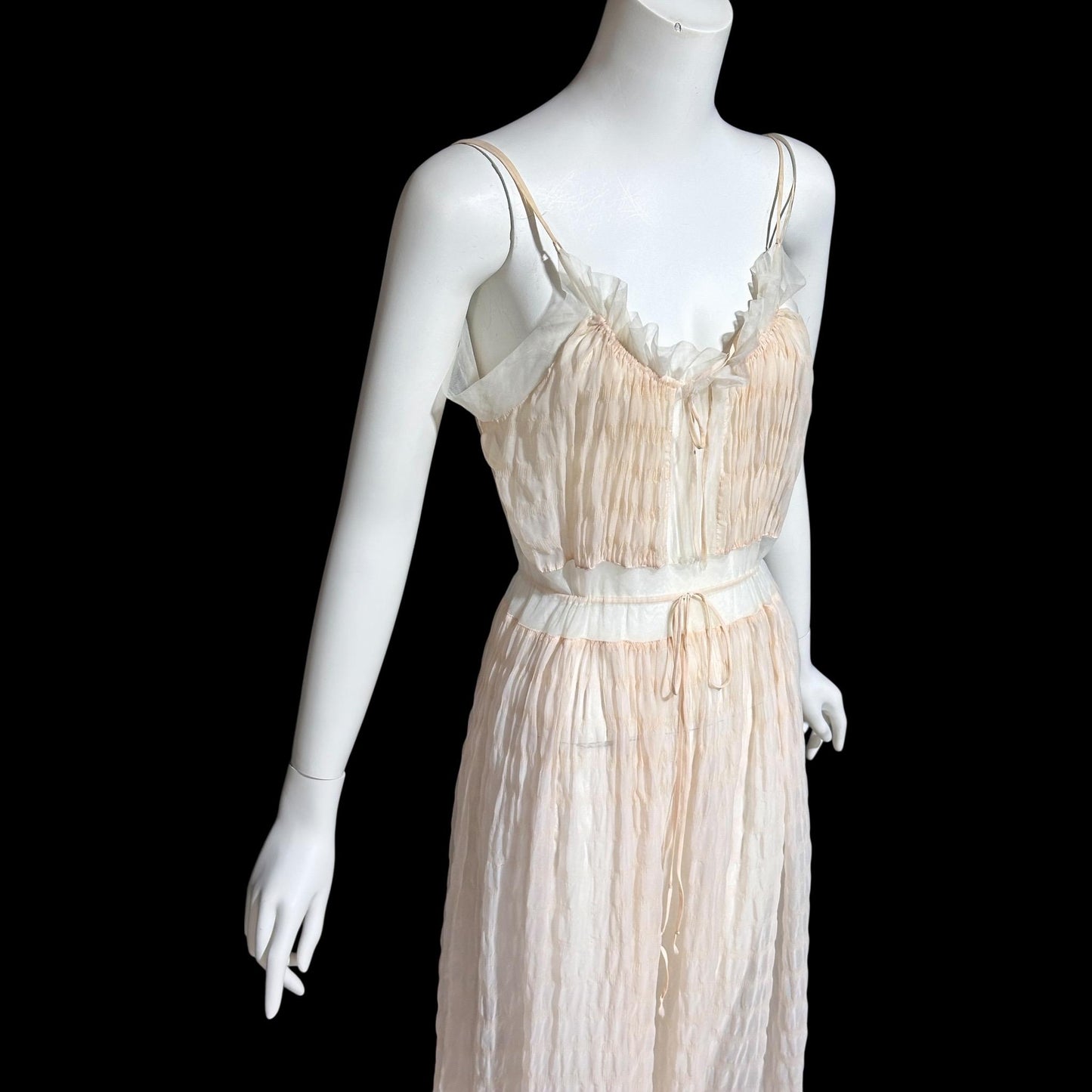 BY IRIS, vintage 1930s Nightgown slip dress, ethereal sheer waffled nylon night dress
