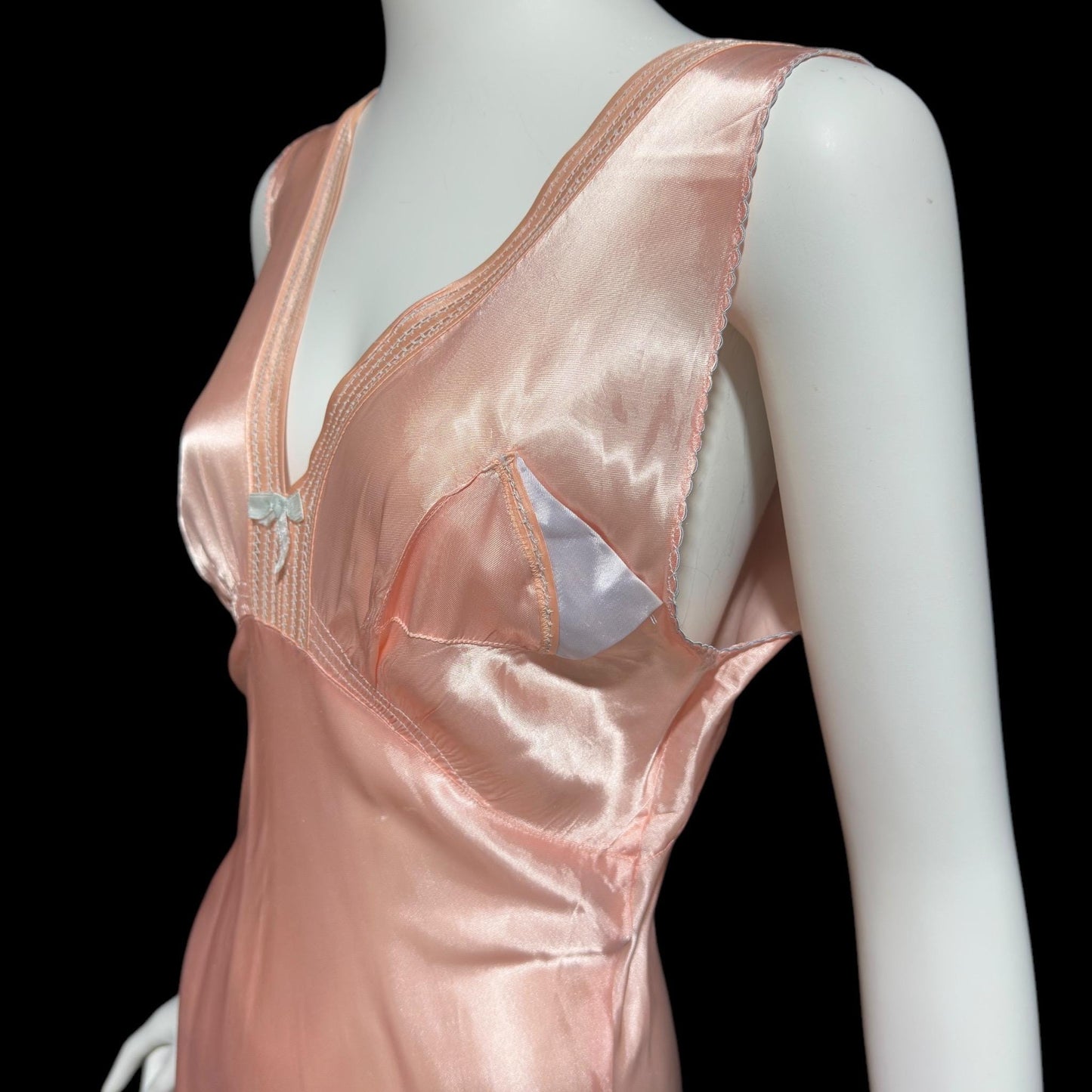 1940s vintage nightgown slip dress, Shiny dusty rose peachy pink bias cut slip dress, full length