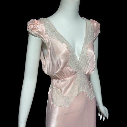 COUNTESS LAYNE, vintage 1940s nightgown slip dress, Petal pink bias cut rayon slip dress