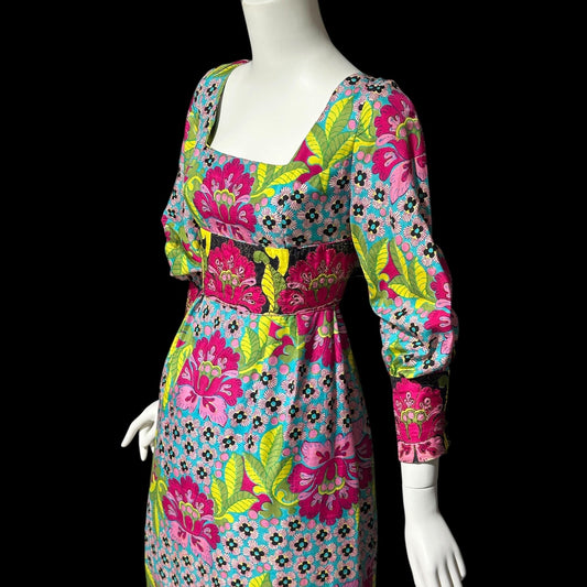 DESIGN THAI BANGKOK, Bergdorf Goodman, vintage 1960s dress, 100% silk floral maxi dress