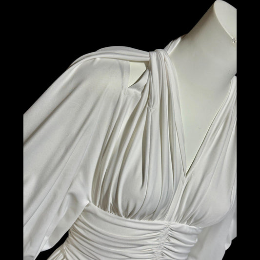 JACK HARTLEY, vintage 1970s evening gown dress, white jersey summer party dress