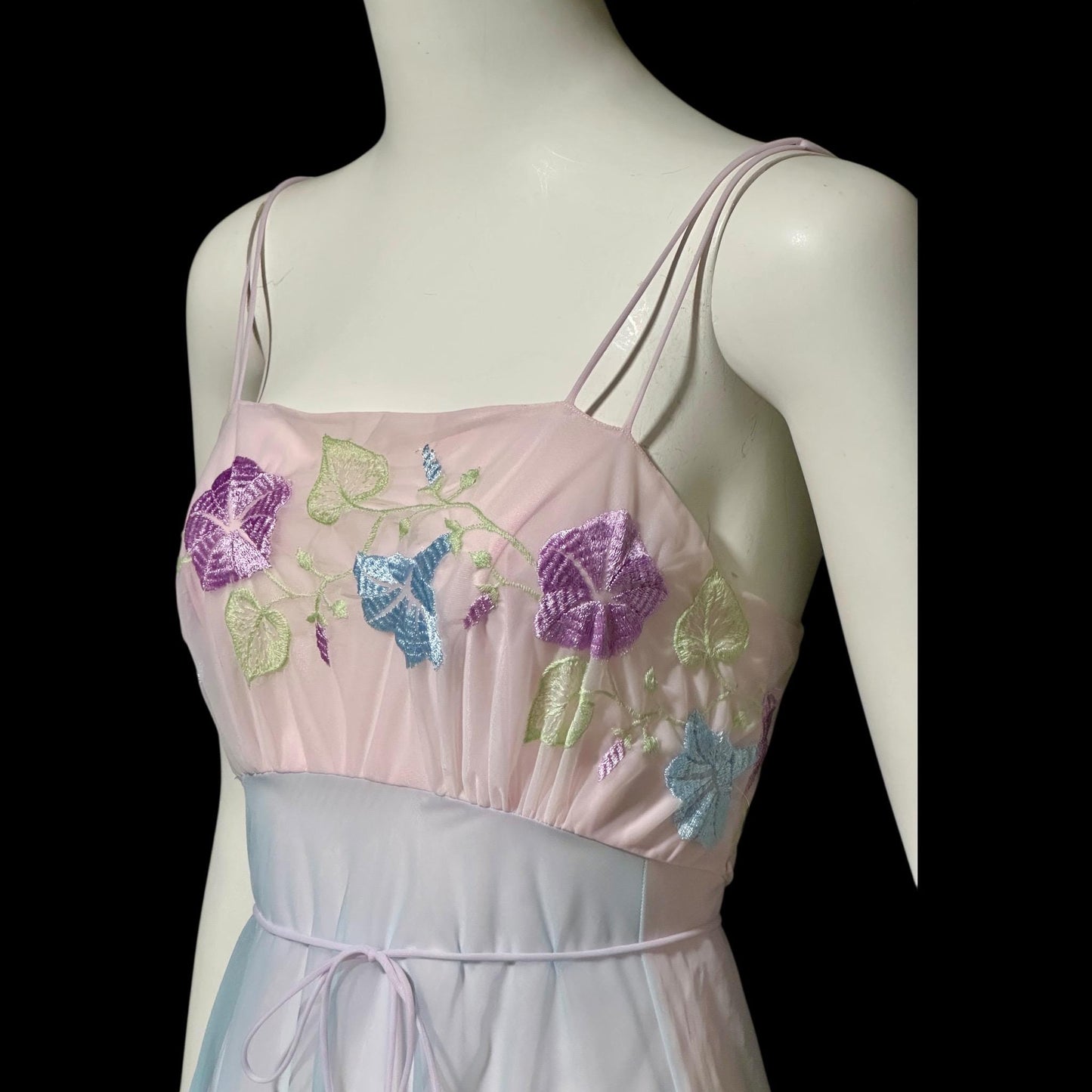 VANITY FAIR, vintage 1950s nightgown slip dress, pastel sorbet sheer chiffon embroidered goddess gown