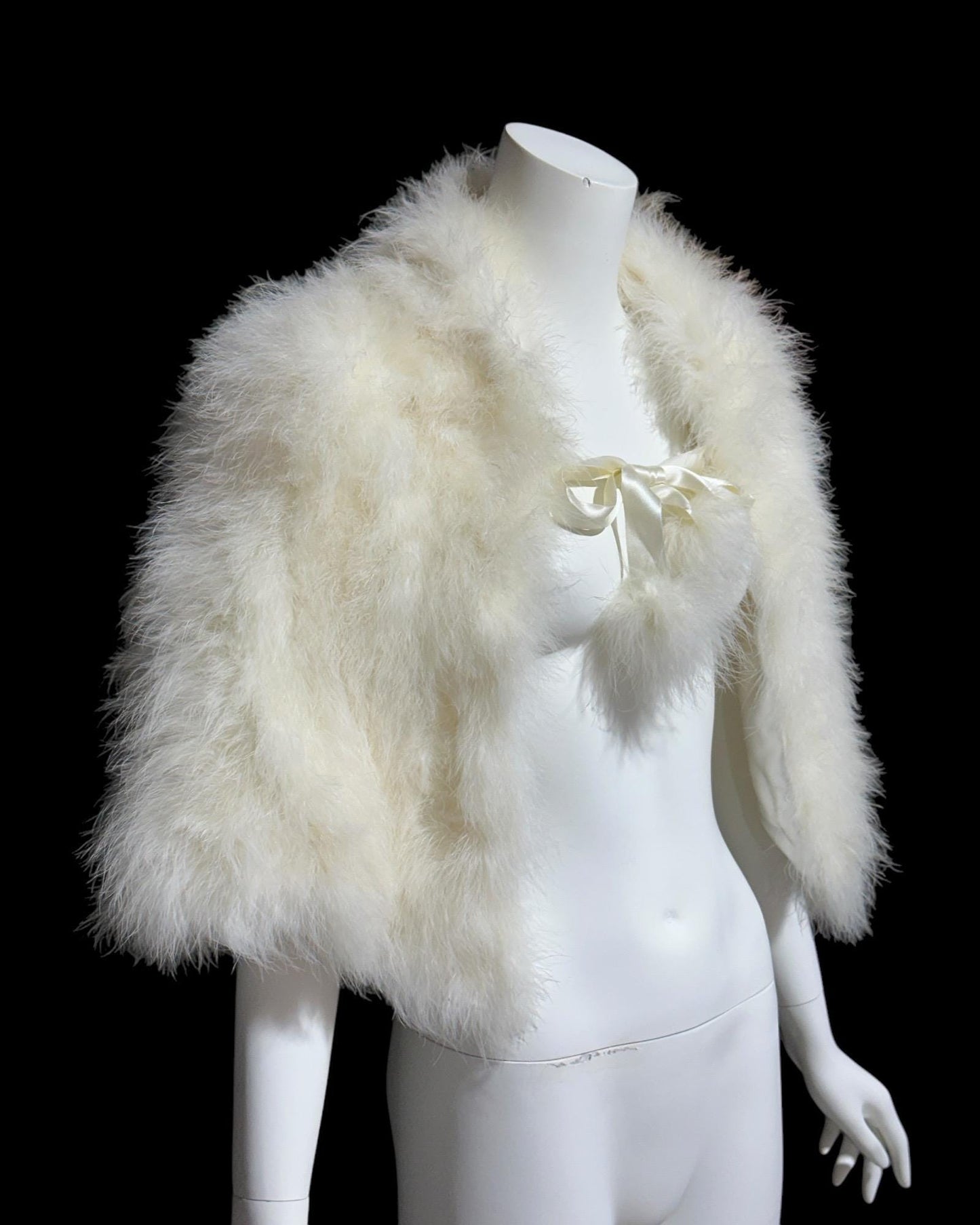 ALFRED ANGELO, vintage 1980s bridal stole, Snowy white marabou wedding capelet evening stole