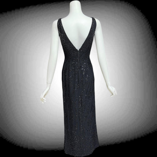 FRANK STARR Vintage 1960s evening gown dress, Lord & Taylor, black sequin sheath evening gown
