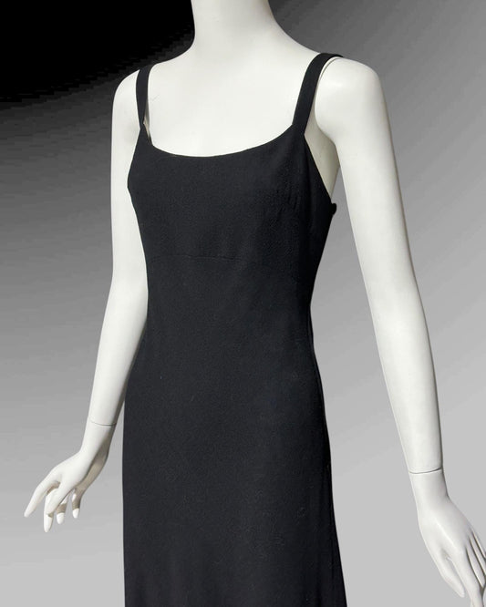 PAULINE TRIGERE, vintage 1980s evening dress, Black crepe sheath slip dress