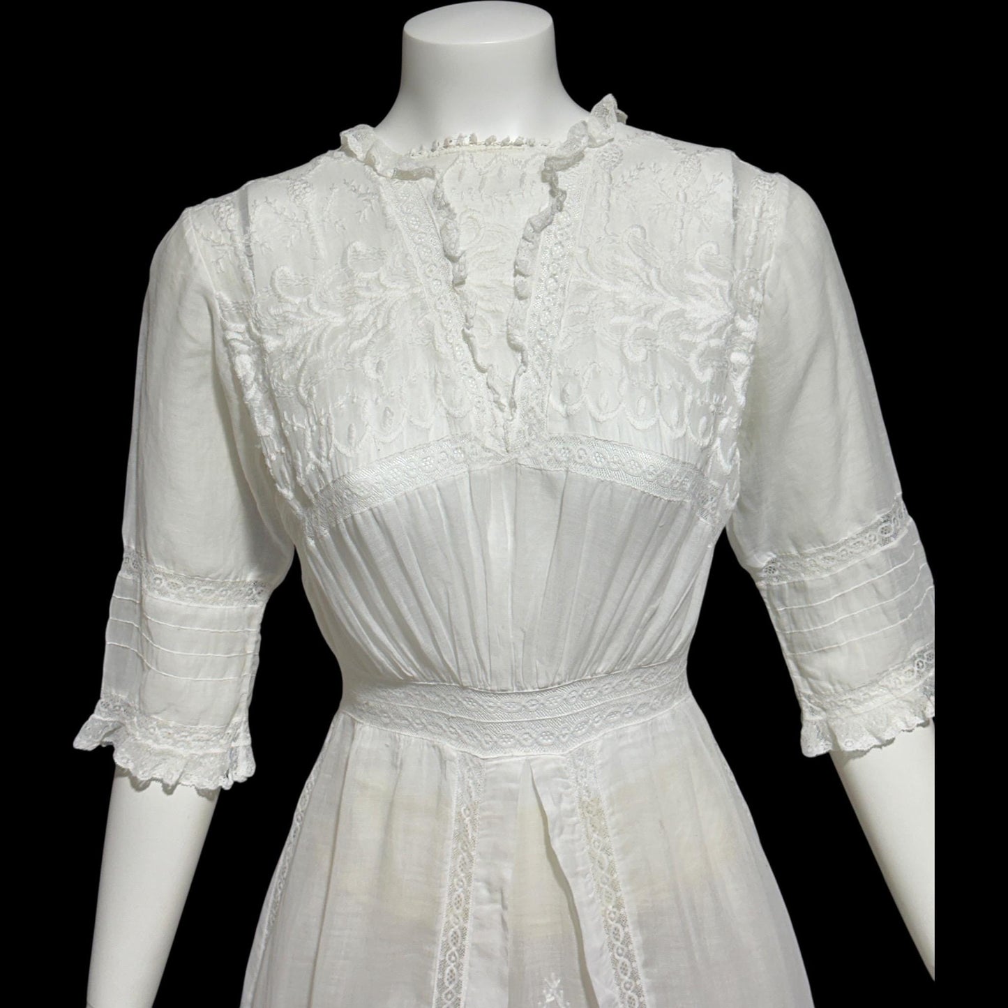 1900s Antique Victorian wedding dress, vintage white batiste cotton gown, Edwardian bride