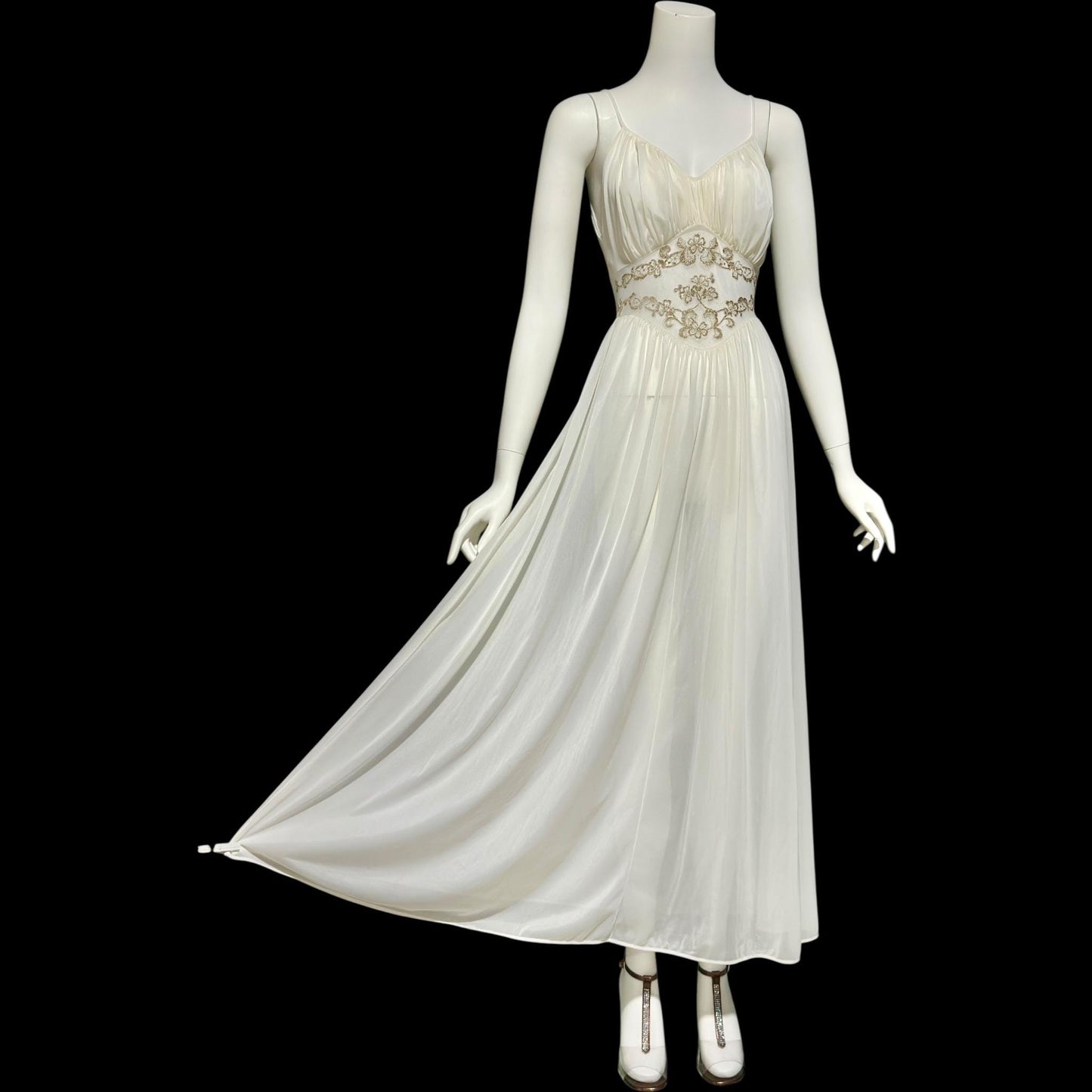 ROGERS vintage 1950s nightgown slip dress, ethereal white chiffon full length wedding night gown