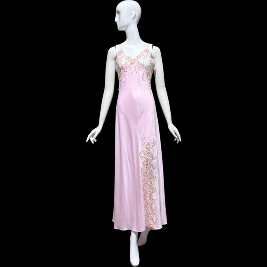 TERESA vintage Y2K nightgown robe set, Made in Italy, sheer pink lace sheath slip dress and peignoir set