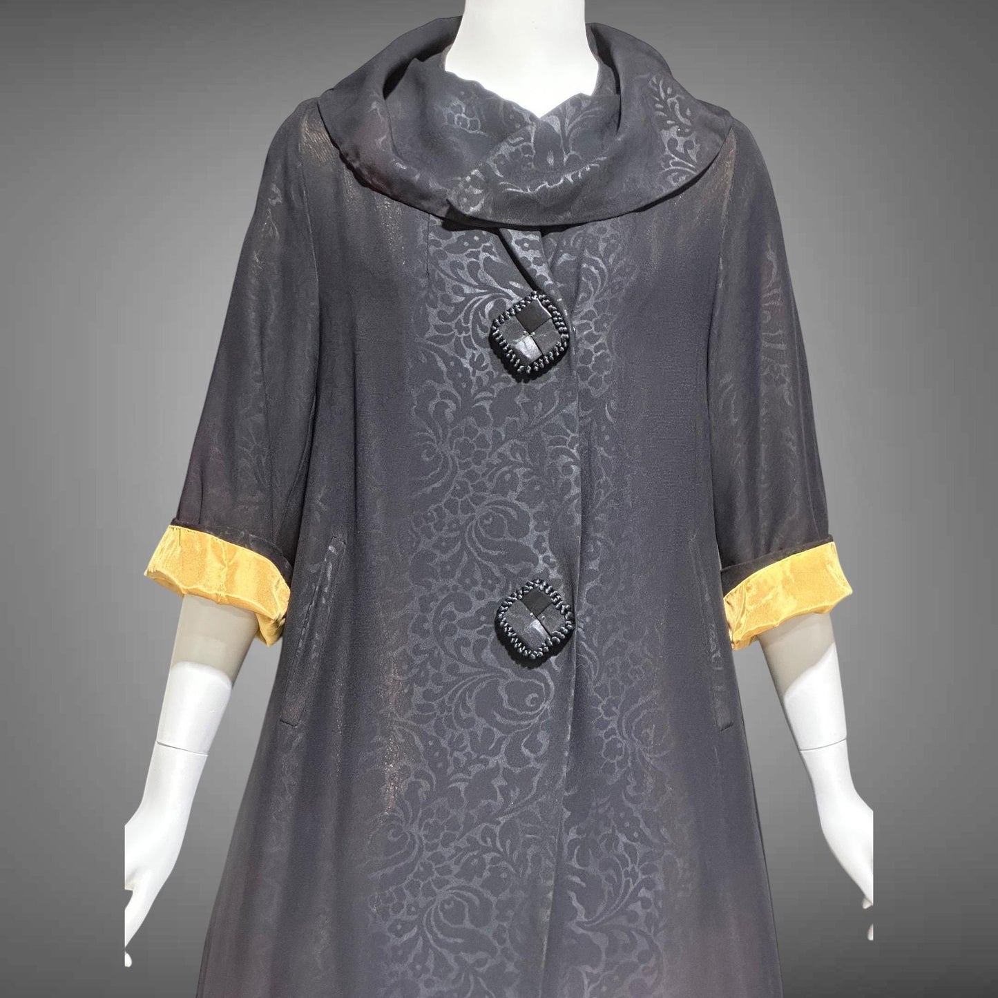 1930s vintage evening swing coat, black swing opera coat duster with satin lining