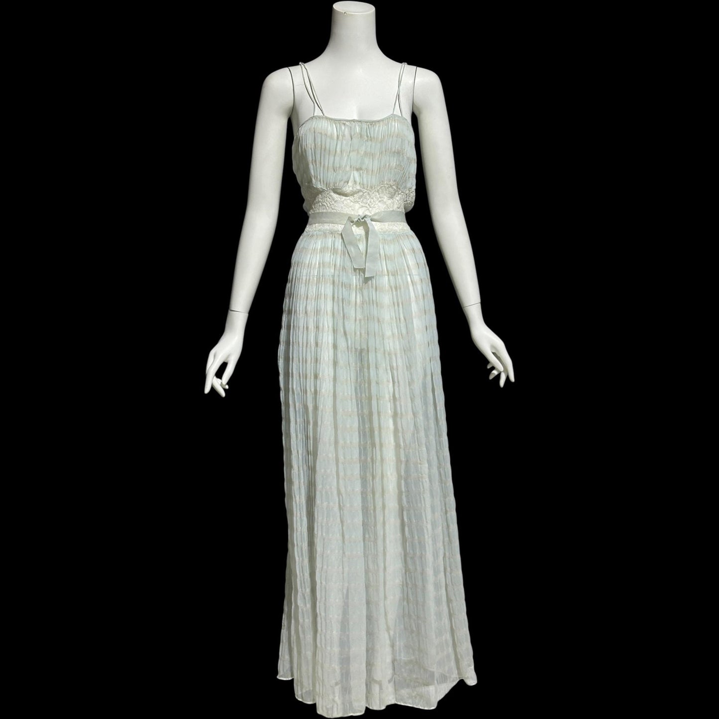 TULA, vintage 1940s nightgown robe set, powder blue striped sheer seersucker peignoir set