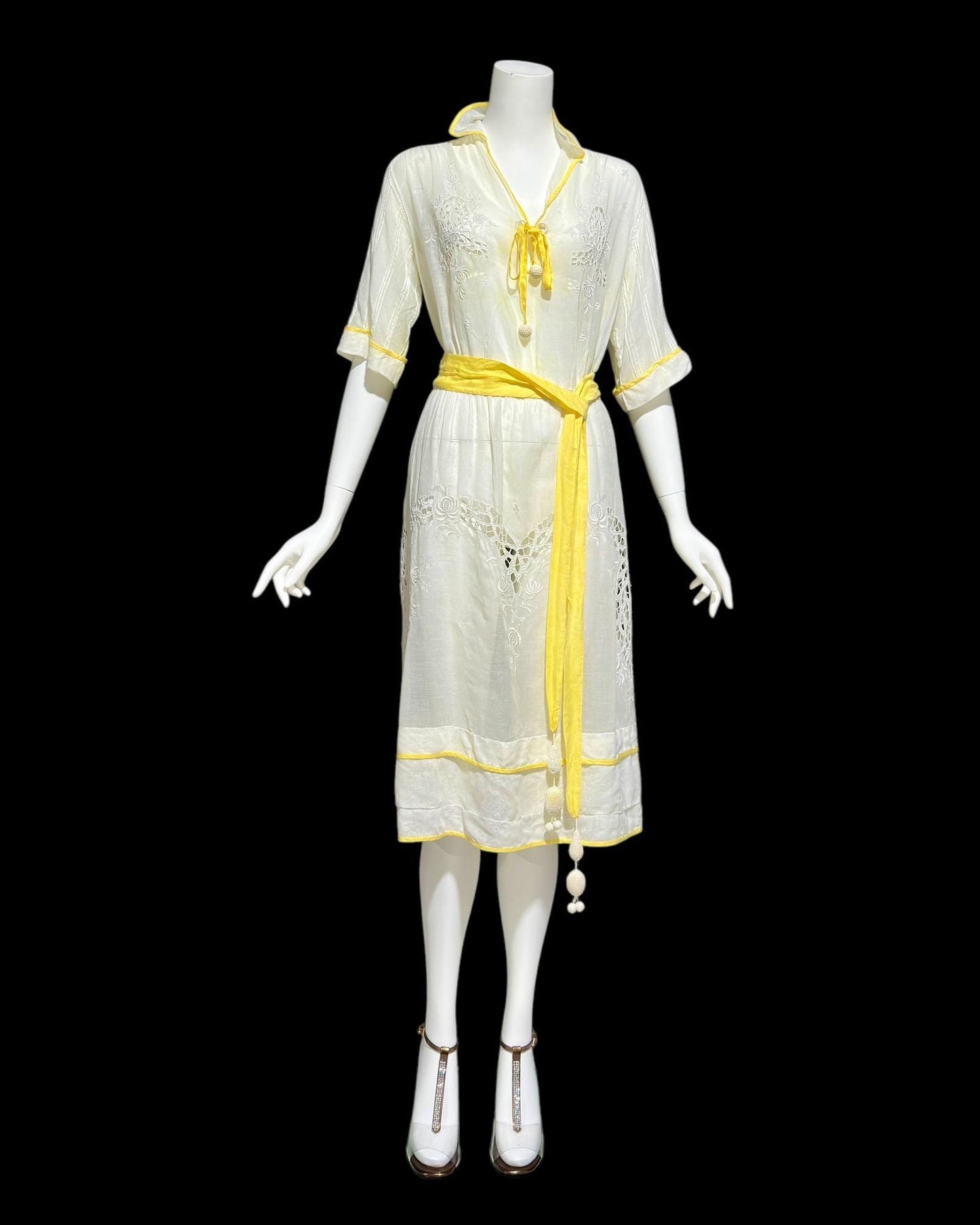 1920s vintage dress, Antique Hungarian sheer White cotton batiste shift lawn dress, Embroidery, pin tucks and cutwork
