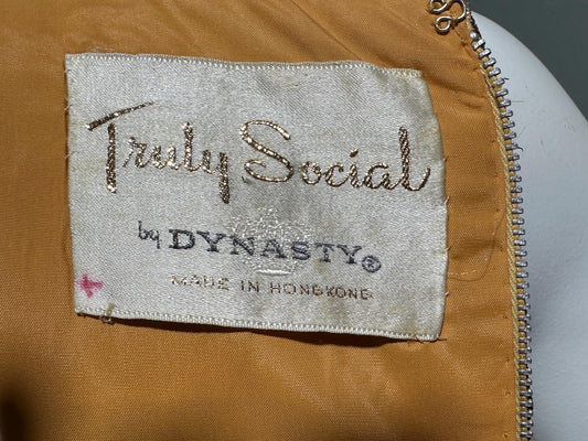 DYNASTY Vintage 1960s evening dress, TRULY SOCIAL metallic copper, gold, bronze and silver paisley gown