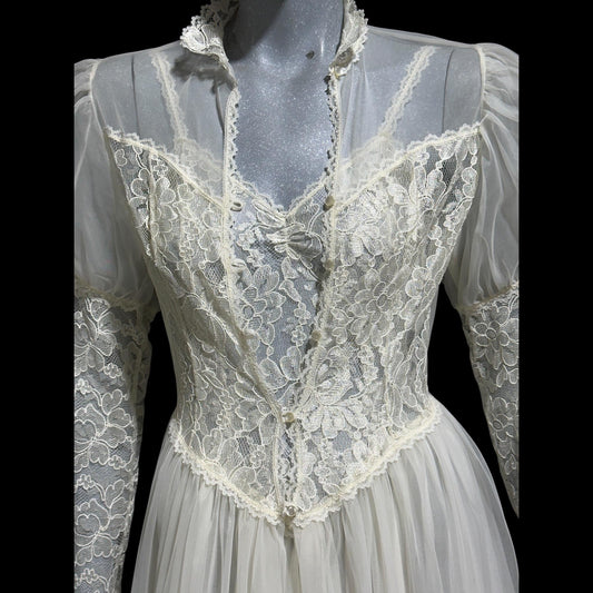 HENSON Kickernick vintage 1950s peignoir slip dress set, frothy white lacy nylon bridal nightgown robe set, THOSE SLEEVES