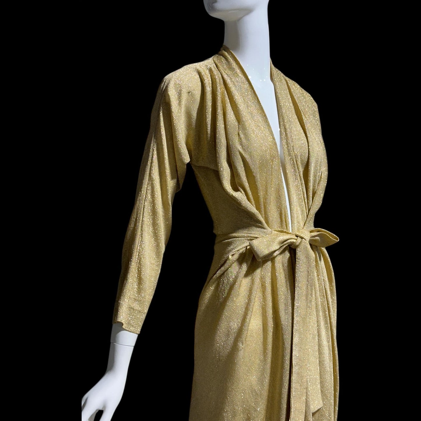 MARSHALL FIELD's DORIAN, 1970s vintage evening dress, Metallic gold lurex knit goddess gown, Studio 54 disco party dress, very Halston