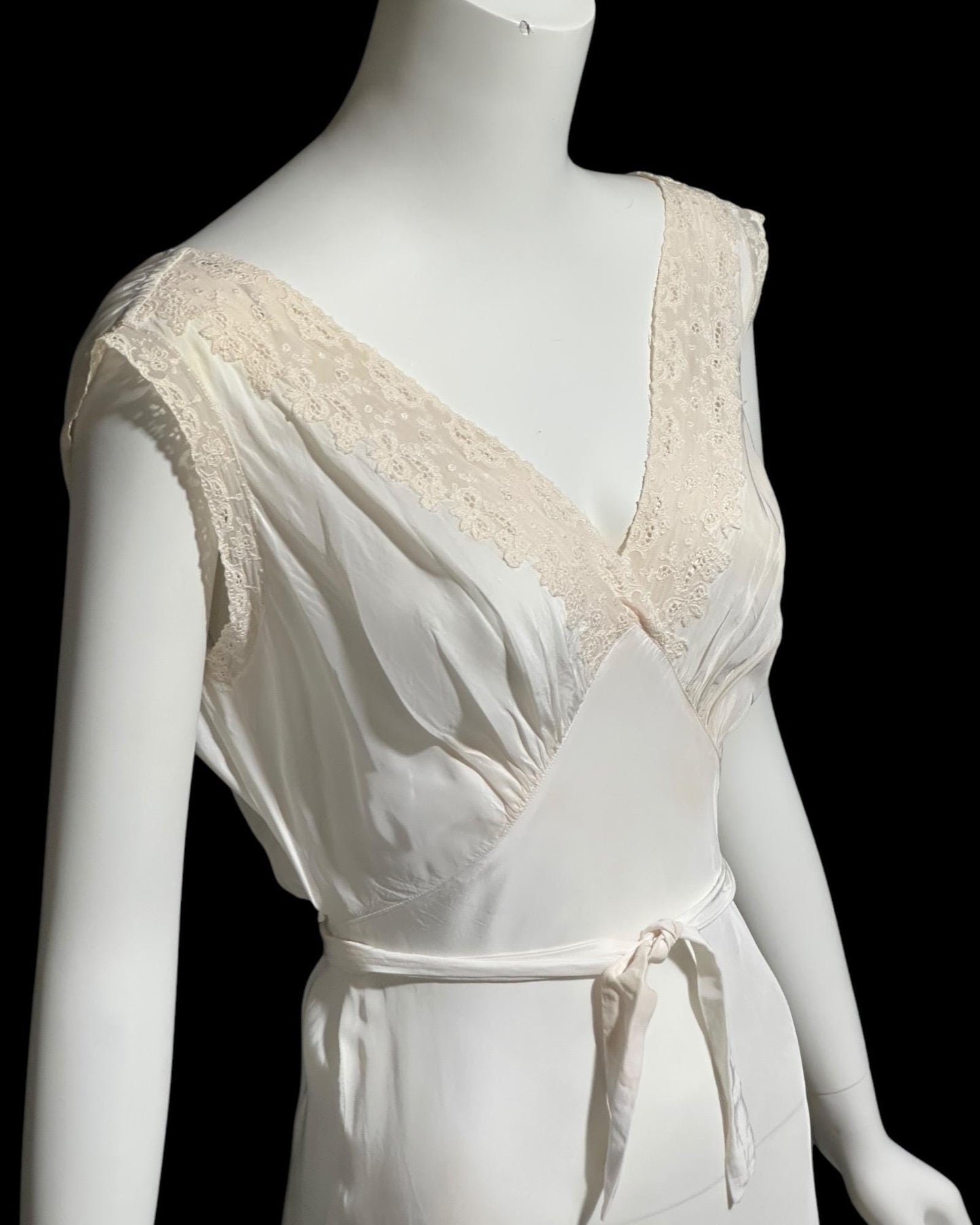 TULA, vintage 1940s peignoir set, white sheath slip dress robe set