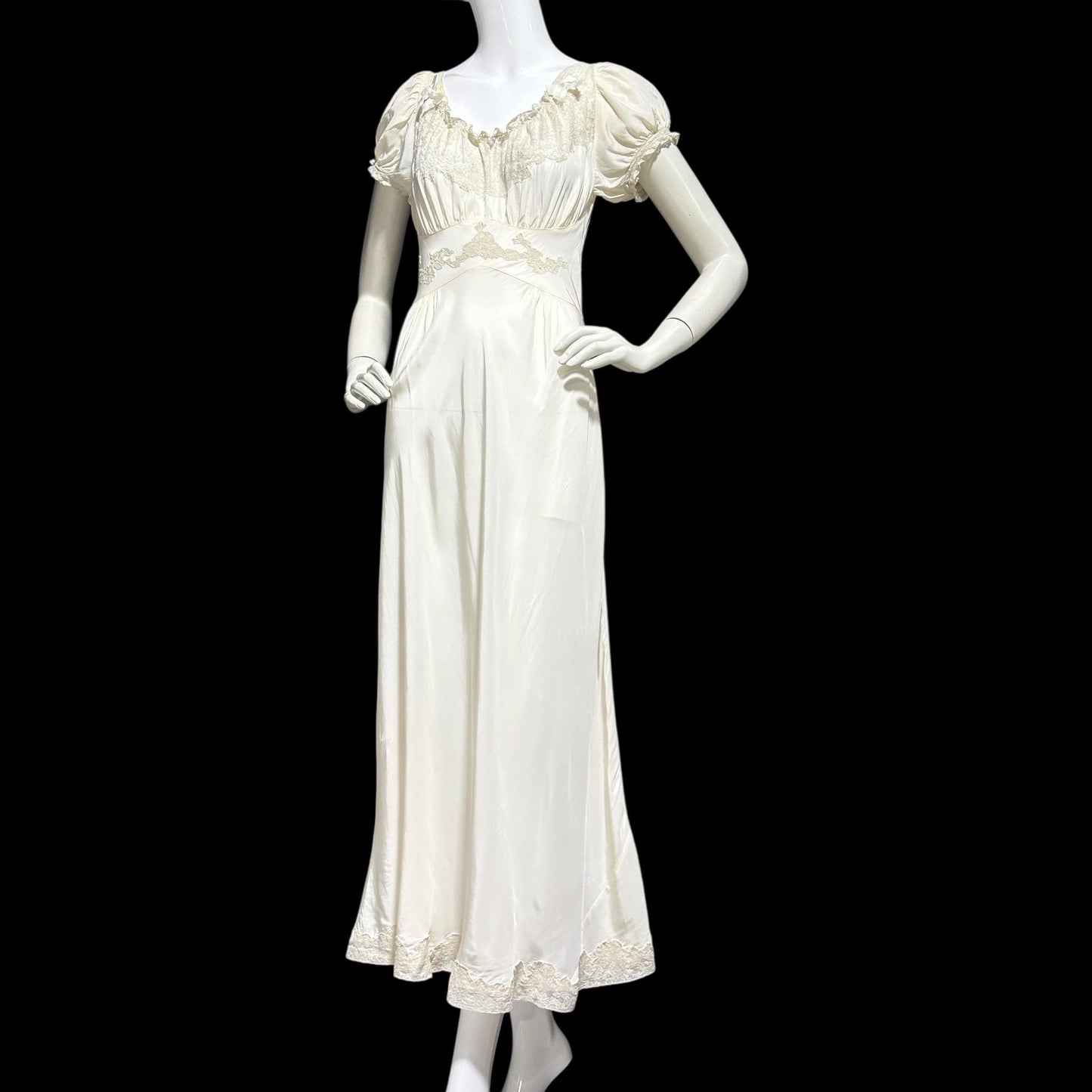 TROUSSEAU vintage 1940s nightgown slip dress, creamy white rayon night dress, full length