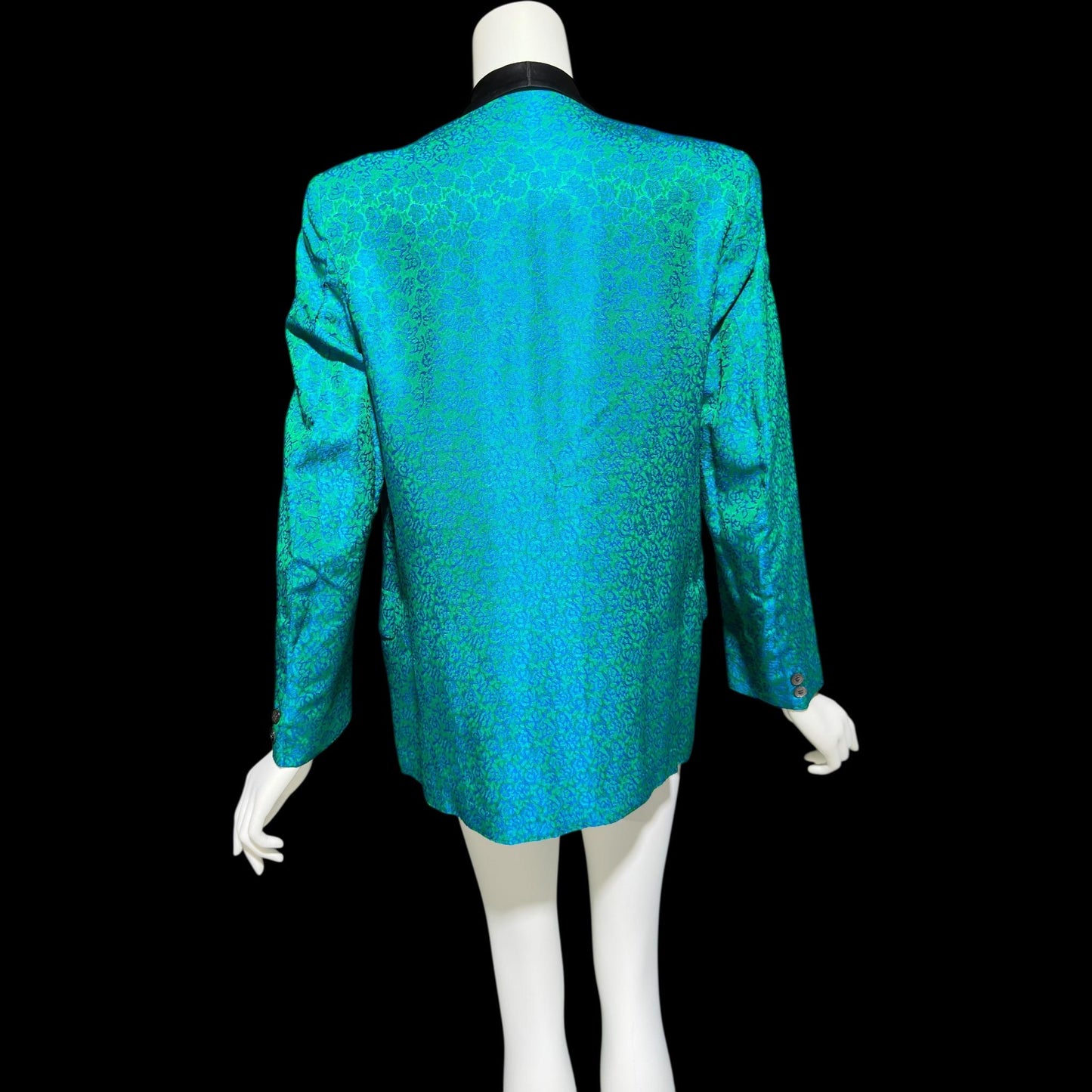 1960s Vintage Smoking Jacket, MEN'S Hugh Hefner Teal Mermaid Green Damask Lounge Dinner coat