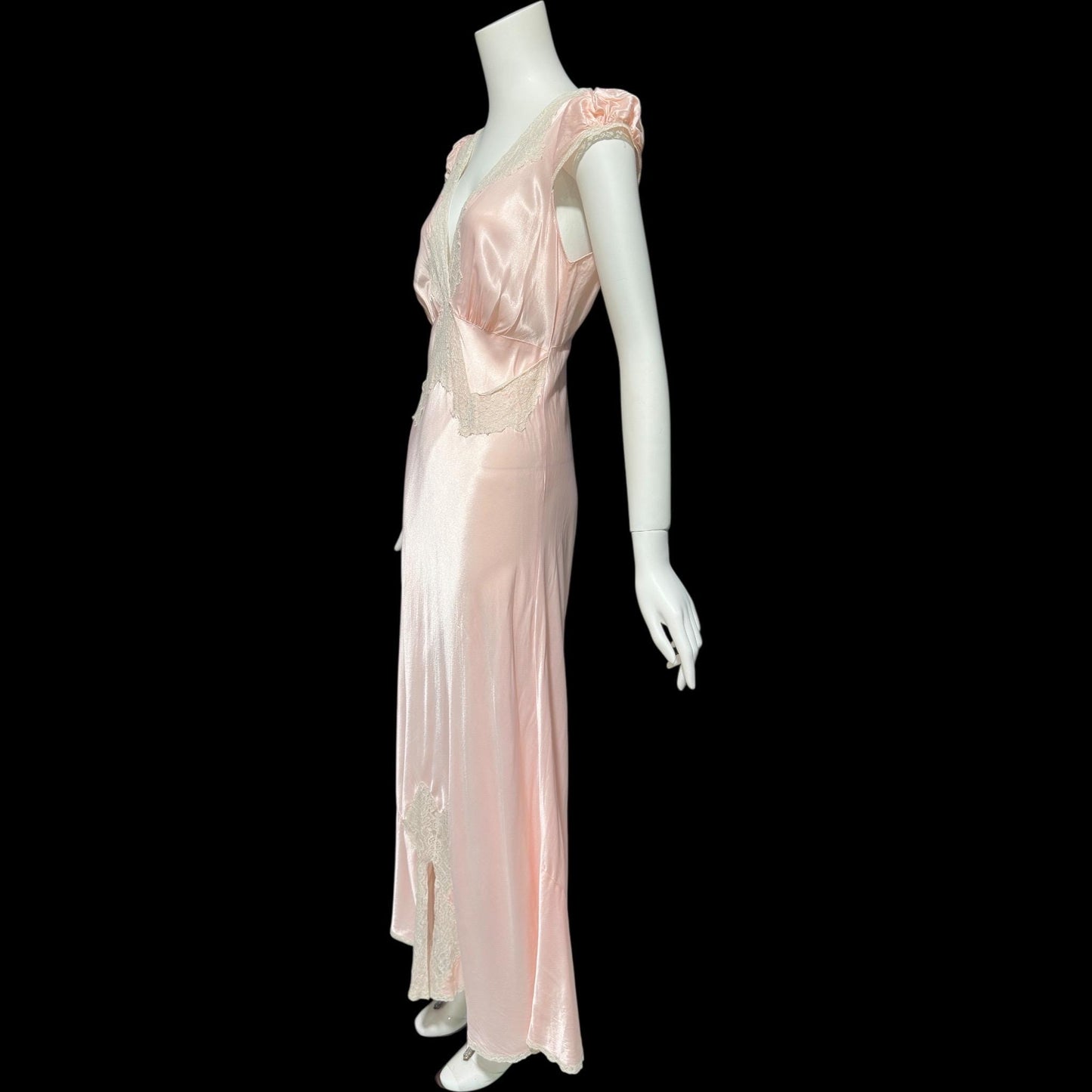 COUNTESS LAYNE, vintage 1940s nightgown slip dress, Petal pink bias cut rayon slip dress
