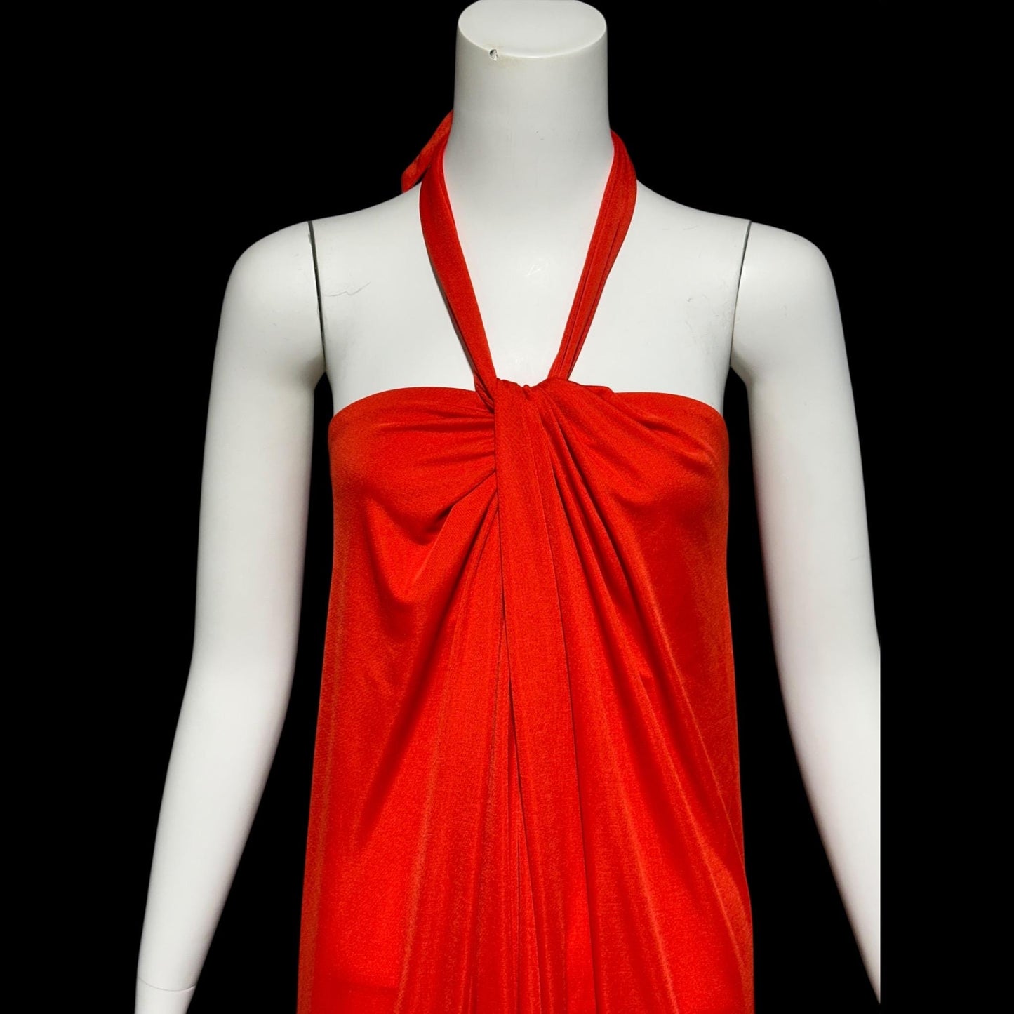VICTOR COSTA vintage 1970s evening dress, vibrant red jersey knit goddess gown