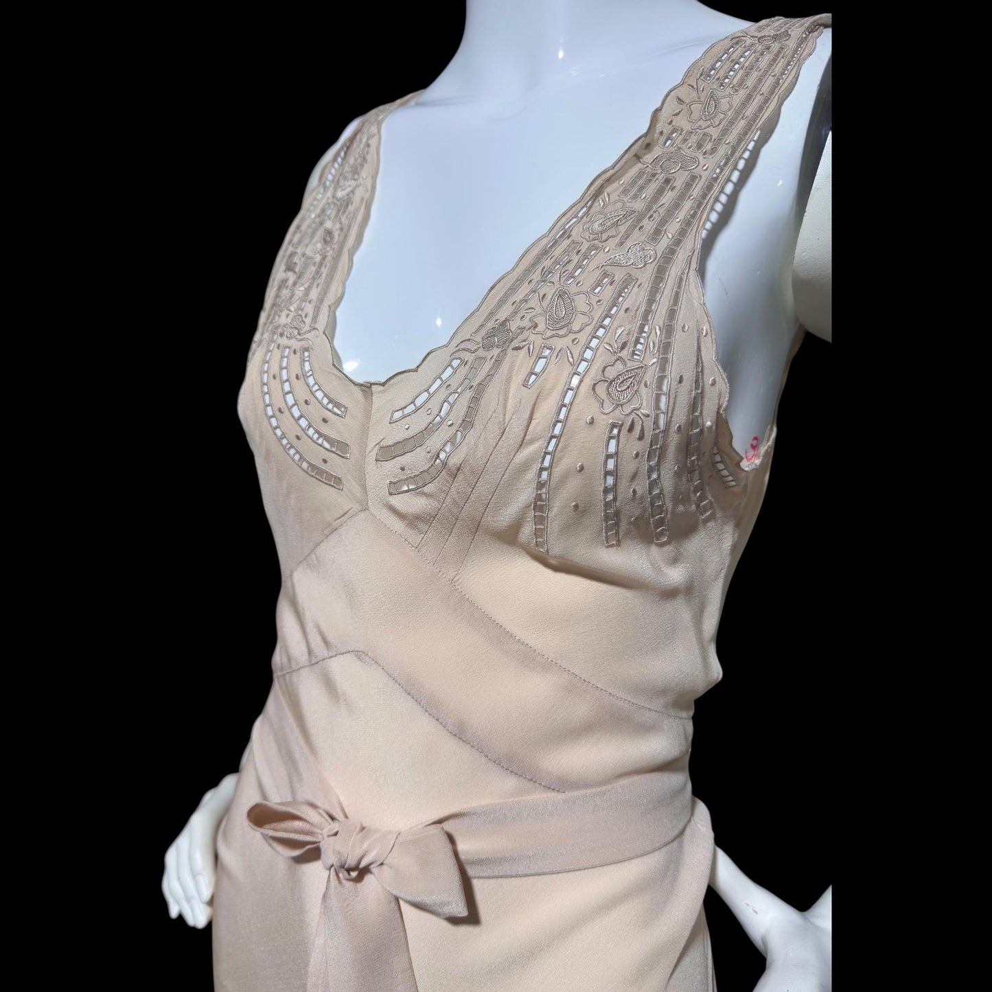 PEONY vintage 1950s Silk Nightgown slip dress, Dusty Pink bias cut hand embroidered gown
