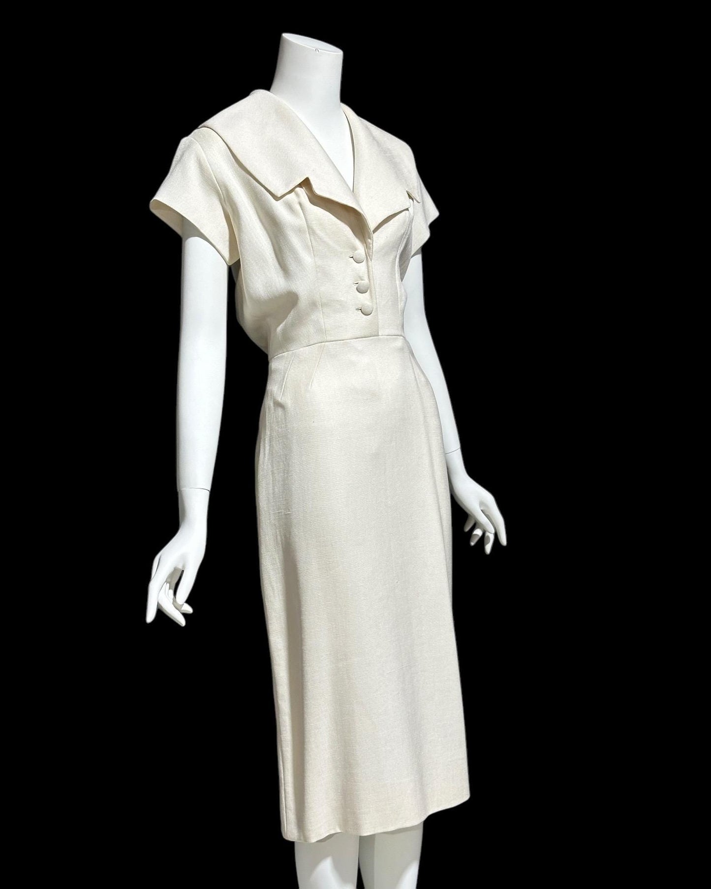 IRENE GALITZINE, vintage 1940s oatmeal linen cocktail day dress